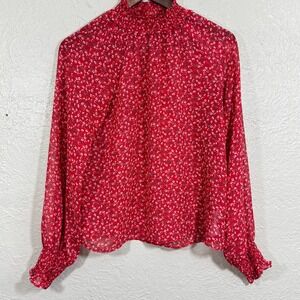 GAP Ditsy Floral Blouse Top XS Mock Neck Smocked Sheer Country Cottage Western